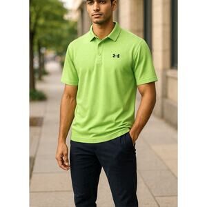 Under Armour Polo Men Small Polo Shirt Heat Gear Loose Fit Light Green Heather
